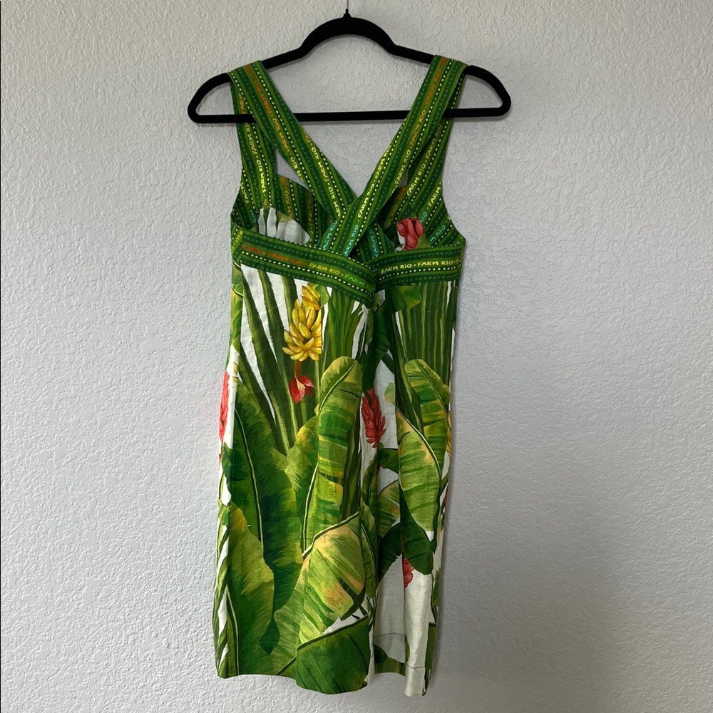 FARM Rio Green Tropical Print Linen Mini Dress - Picture 7 of 13